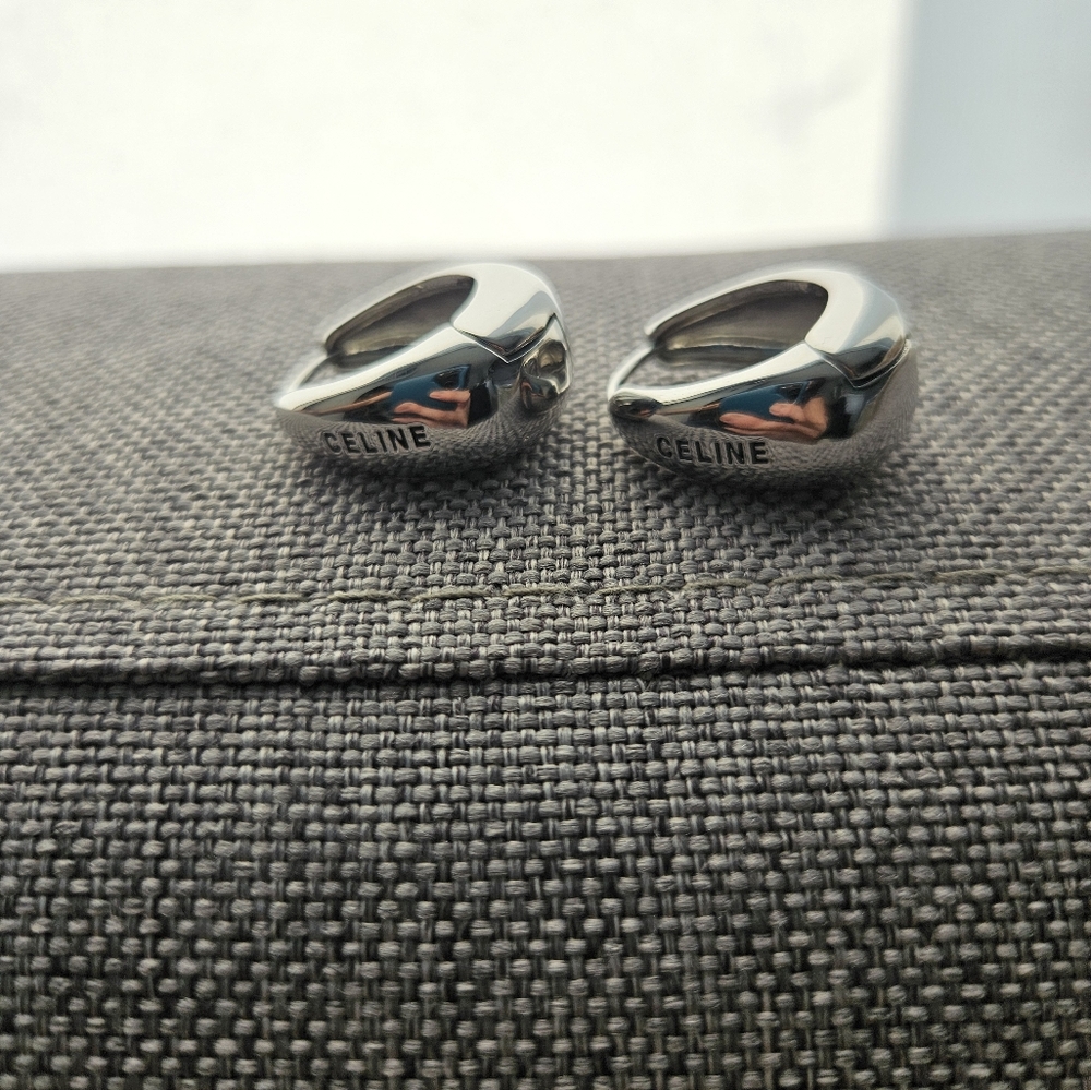 Authentic Celine Silver Dome Hoop Earrings